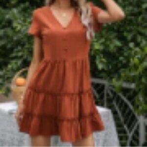 SHEIN  Button Front Layered Hem Dress | Burnt Orange